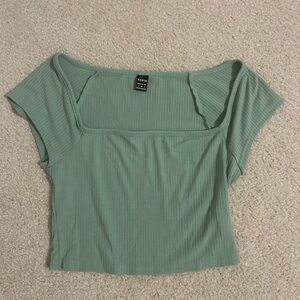 Green Ribbed Women Top